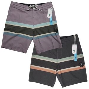 2 Vissla Cheater Five Boardshorts Men 32 Purple/Black Stripes 18.5” Vacation NWT